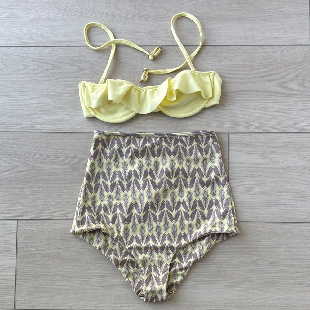 Tori Praver Yellow Ruffle Top Bikini Set